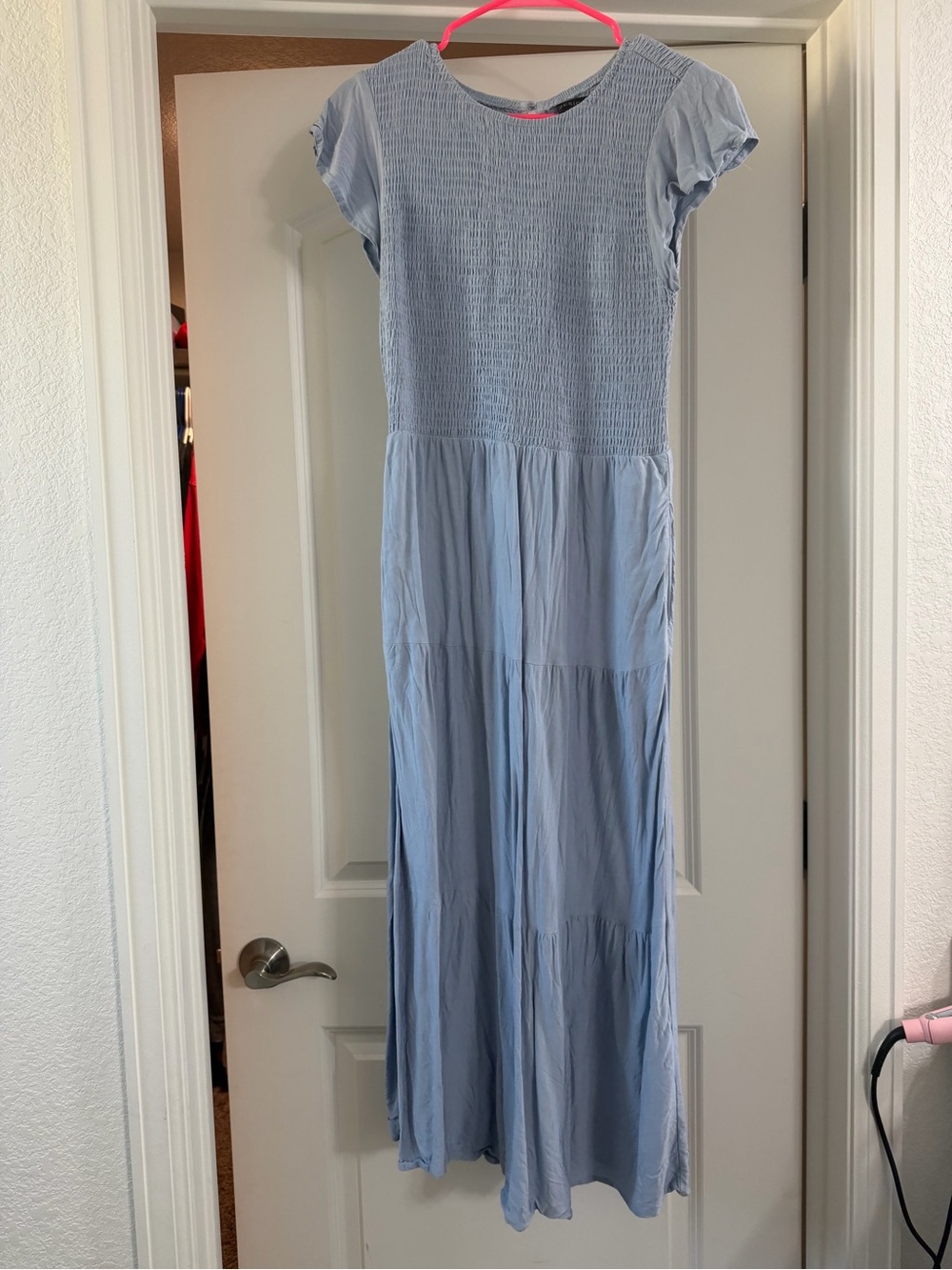Light Blue Smocked Tiered Maxi Dress - Women